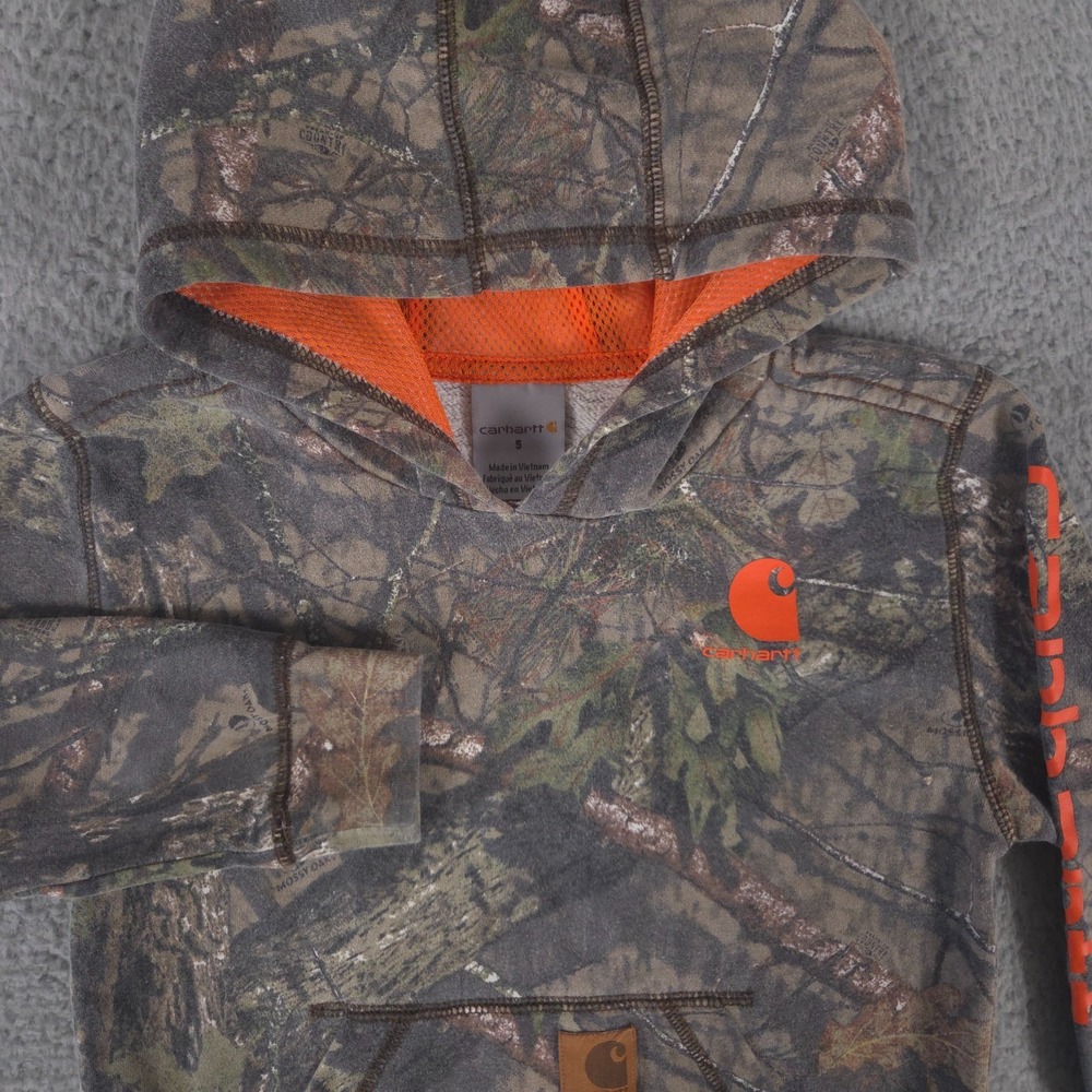 Carhartt Hoodie Boys 5 Camo Sweatshirt Pullover Mossy Oak Logo Spellout Hunting
